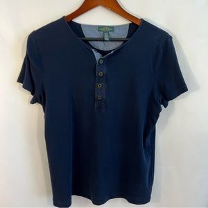 LAUREN Jeans CO. LRL Top Womens XL Henley 1/4 Button Short Sleeve Navy Blue